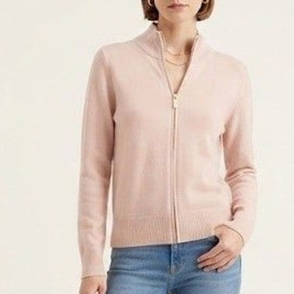 Calvin Klein Zip Cardigan Women L Blush Pink New Mock Neck Gold Hardware Classic